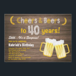 Rustic Surprise Cheers and Beers 40th Birthday Kaart<br><div class="desc">Rustic Surprise Cheers and Beers 40th Birthday Invitation. Volwassen verjaardag. Bier Birthday voor mannen. Chalkboard Black and White Background Voor verdere aanpassing,  te klikken gelieve de knoop "van de Aanpassing het"en ons ontwerphulpmiddel te gebruiken om deze sjabloon te wijzigen.</div>