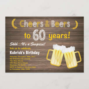 Rustic Surprise Cheers and Beers 60th Birthday Kaart