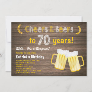 Rustic Surprise Cheers and Beers 70th Birthday Kaart