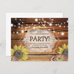 Rustic Surprise Sunflower 40th Birthday Briefkaart