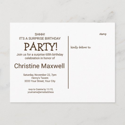 Rustic Surprise Zonnebloem 60e verjaardag Uitnodig Uitnodiging Briefkaart (Achterkant)