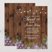 Rustic Sweet 16 Birthday Party Floral Wood Invite Kaart (Voorkant / Achterkant)