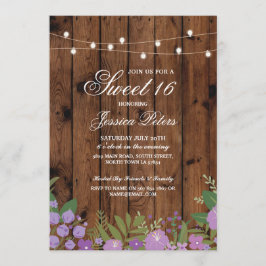 Rustic Sweet 16 Birthday Party Floral Wood Invite Kaart