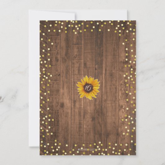Rustic Sweet 16 Birthday Sunflower Kaart (Achterkant)