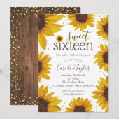 Rustic Sweet 16 Birthday Sunflower Kaart (Voorkant / Achterkant)