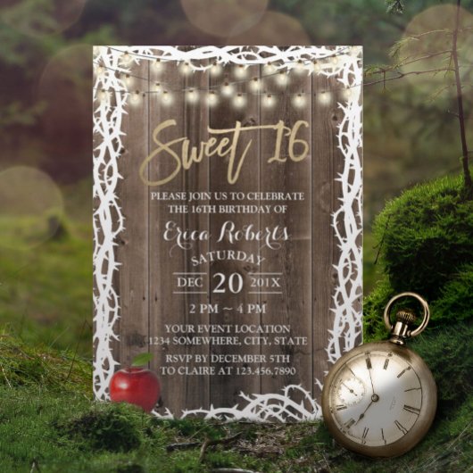 Rustic Sweet 16 Fairytale Apple & Thorn Birthday Kaart