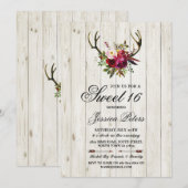 Rustic Sweet 16 Feest Bloemige Geweien Hert Invite Kaart (Voorkant / Achterkant)