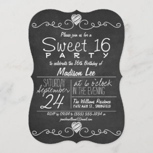 Rustic Sweet 16 Party - Black & White Chalkboard Kaart