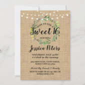 Rustic Sweet 16 Party Burlap Green Wreath Invite Kaart (Voorkant)