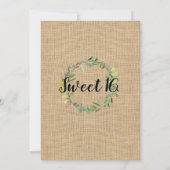 Rustic Sweet 16 Party Burlap Green Wreath Invite Kaart (Achterkant)