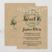 Rustic Sweet 16 Party Burlap Green Wreath Invite Kaart (Voorkant / Achterkant)