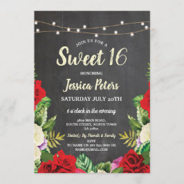 Rustic Sweet 16 Party Chalk Red Roses Flower Kaart
