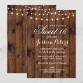 Rustic Sweet 16 Party Floral Wood Lichten Invite Kaart (Voorkant / Achterkant)