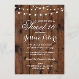 Rustic Sweet 16 Party Floral Wood Lichten Invite Kaart