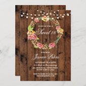 Rustic Sweet 16 Party Floral Wreath Flowers Invite Kaart (Voorkant / Achterkant)