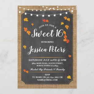 Rustic Sweet 16 Party Herfst Chalk Lichten uitnodi Kaart
