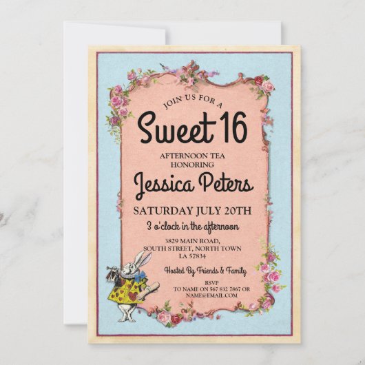 Rustic Sweet 16 Party Wonderland Rabbit Tea Invite Kaart (Voorkant)