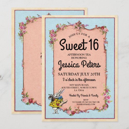 Rustic Sweet 16 Party Wonderland Rabbit Tea Invite Kaart (Voorkant / Achterkant)