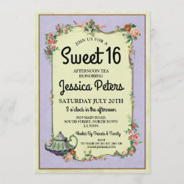 Rustic Sweet 16 Party Wonderland Theepot Tea Party Kaart