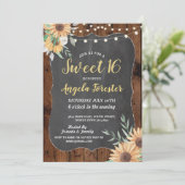 Rustic Sweet 16 Party Wood Floral Lights Sunflower Kaart (Staand voorkant)
