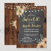 Rustic Sweet 16 Party Wood Floral Lights Sunflower Kaart (Voorkant / Achterkant)