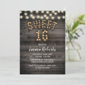 Rustic Sweet 16 String Lights Barn Wood Birthday Kaart (Staand voorkant)