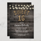 Rustic Sweet 16 String Lights Barn Wood Birthday Kaart (Voorkant / Achterkant)