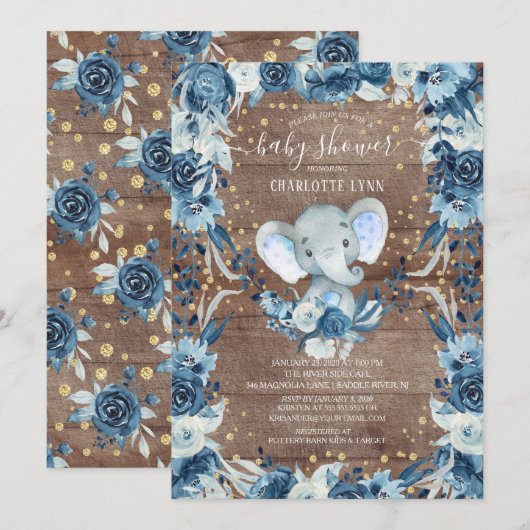 Rustic Sweet Baby Boy Elephant Baby shower Kaart (Voorkant / Achterkant)