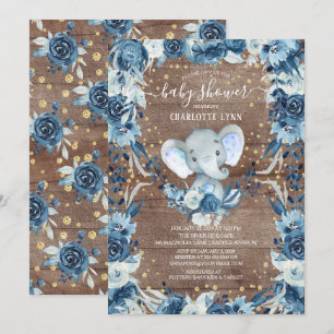 Rustic Sweet Baby Boy Elephant Baby shower Kaart