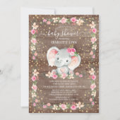 Rustic Sweet Baby Girl Elephant Baby shower Kaart (Voorkant)