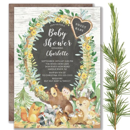 Rustic Sweet Baby Woodland Animals Baby shower Kaart