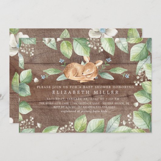 Rustic Sweet Deer Neutral Baby shower Invitation Kaart (Voorkant / Achterkant)