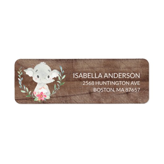 Rustic Sweet Elephant Baby shower Adres Etiket (Voorkant)