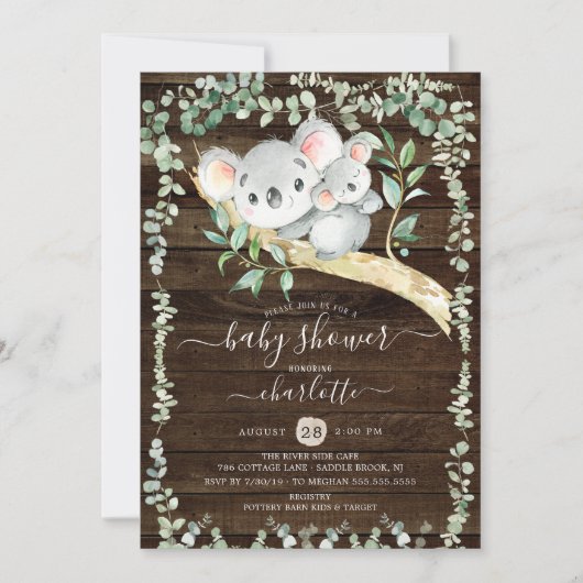 Rustic Sweet Koala Beer Baby shower Kaart (Voorkant)