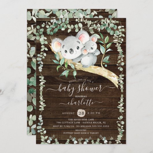 Rustic Sweet Koala Beer Baby shower Kaart (Voorkant / Achterkant)