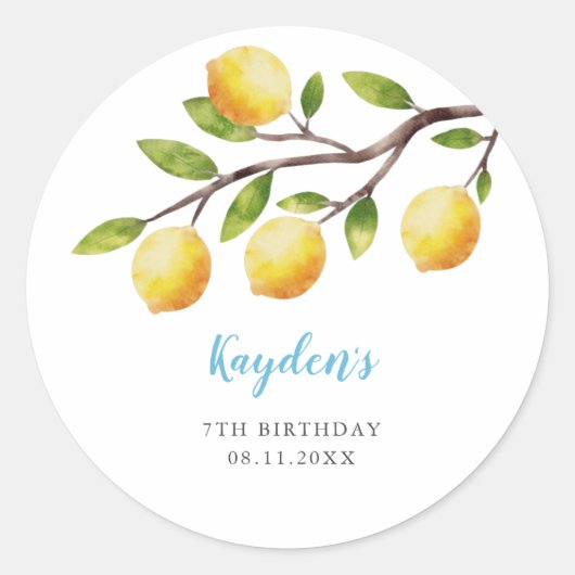 Rustic Sweet Lemon Boy Birthday Party Ronde Sticker (Voorkant)