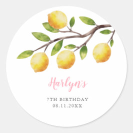 Rustic Sweet Lemon Girl Birthday Party  Ronde Sticker