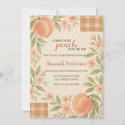 Rustic Sweet Little Peach Baby Shower  Kaart (Voorkant)