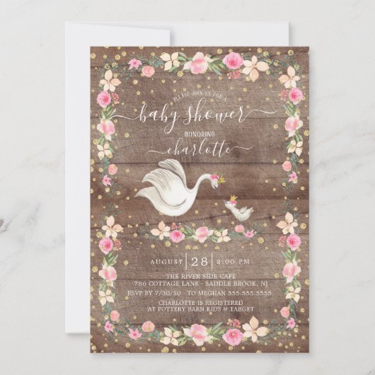 Rustic Sweet Mam & Baby Swan Baby shower Kaart (Voorkant)