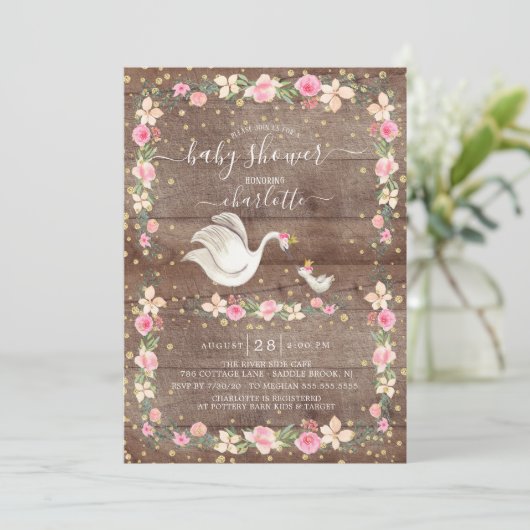 Rustic Sweet Mam & Baby Swan Baby shower Kaart (Staand voorkant)