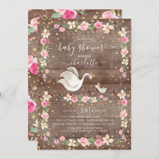 Rustic Sweet Mam & Baby Swan Baby shower Kaart (Voorkant / Achterkant)