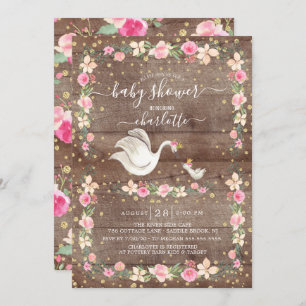 Rustic Sweet Mam & Baby Swan Baby shower Kaart