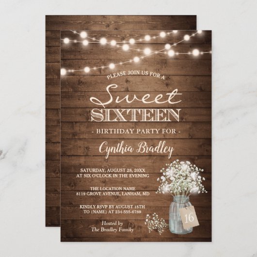 Rustic Sweet Sixteen Baby's Rreath String Lights Kaart (Voorkant / Achterkant)