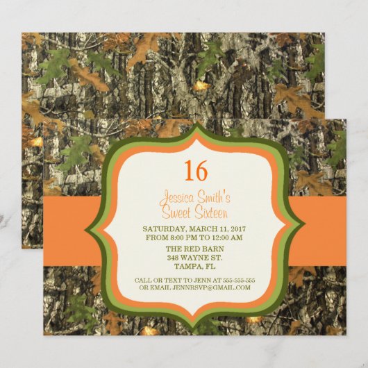 Rustic Sweet Sixteen Camo Birthday Uitnodiging (Voorkant / Achterkant)
