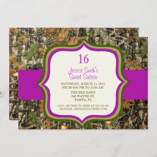 Rustic Sweet Sixteen Camo Birthday Uitnodiging (Voorkant / Achterkant)