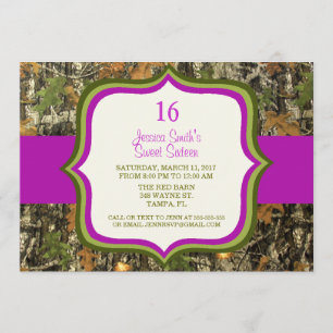 Rustic Sweet Sixteen Camo Birthday Uitnodiging