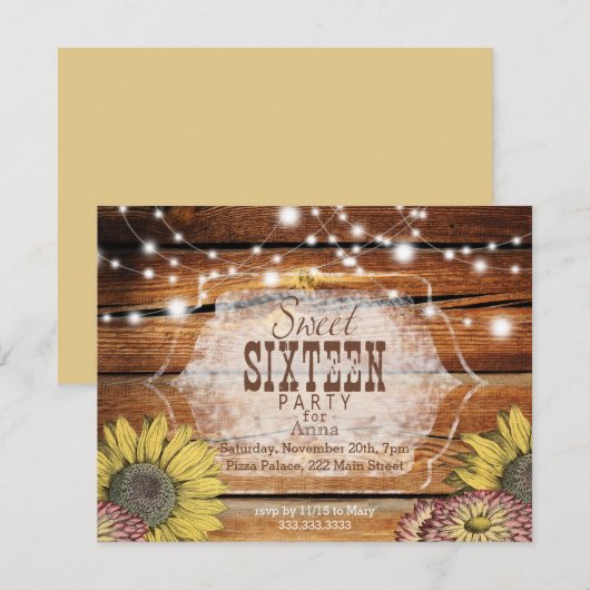 Rustic Sweet Sixteen Party uitnodiging (Voorkant / Achterkant)