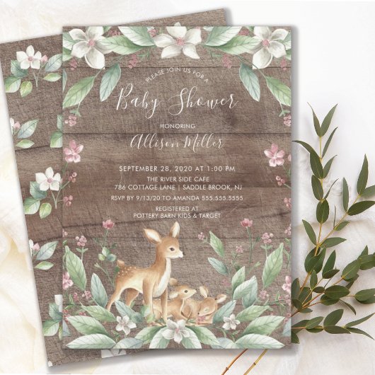 Rustic Sweet Woodland Deer Twins Baby shower Kaart