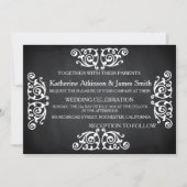 Rustic Swirl Floral Chalkboard Wedding Kaart (Voorkant)
