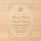 Rustic Swirl Frame Gold Muslim Wedding Acryl Uitnodigingen (Voorkant)